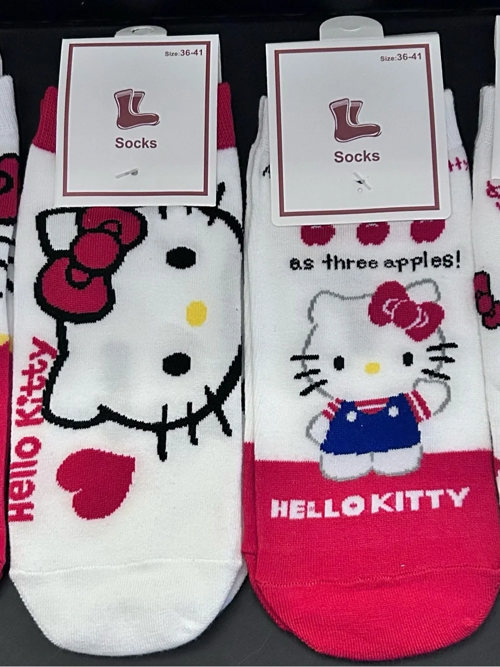 Sanrio Hello Kitty Set of (5) Five Pairs White, Red, Pink & Blue Character Socks